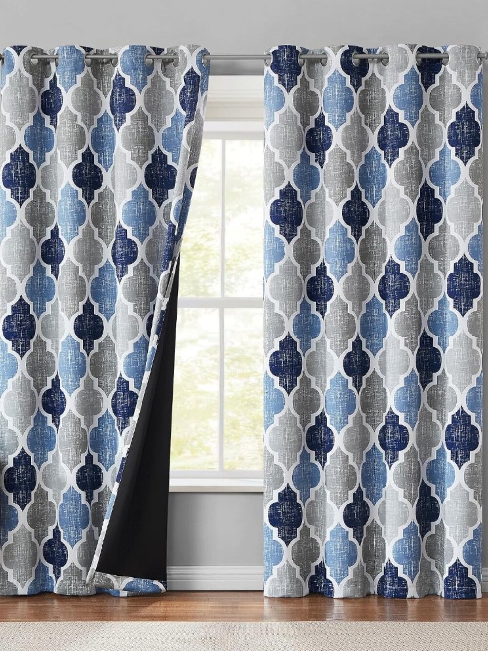 Moroccan 100% Blackout Curtains Bedroom Blue Grey 50x84 2 Panels